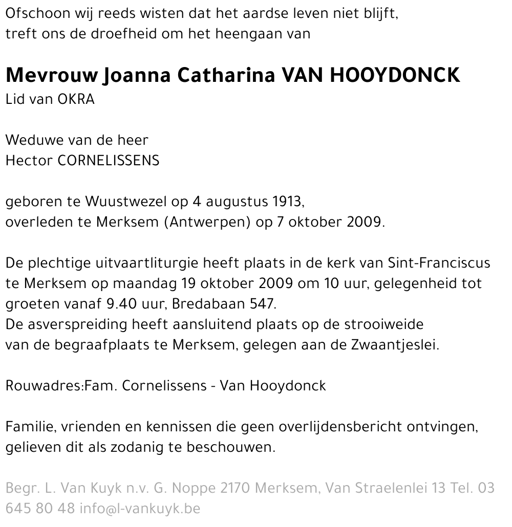 Joanna Catharina VAN HOOYDONCK