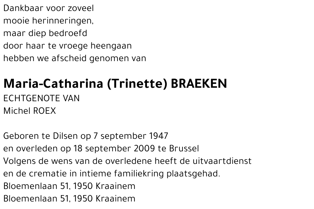 Maria-Catharina (Trinette) BRAEKEN