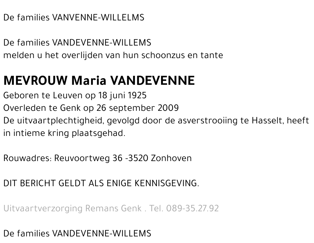 Maria VANDEVENNE