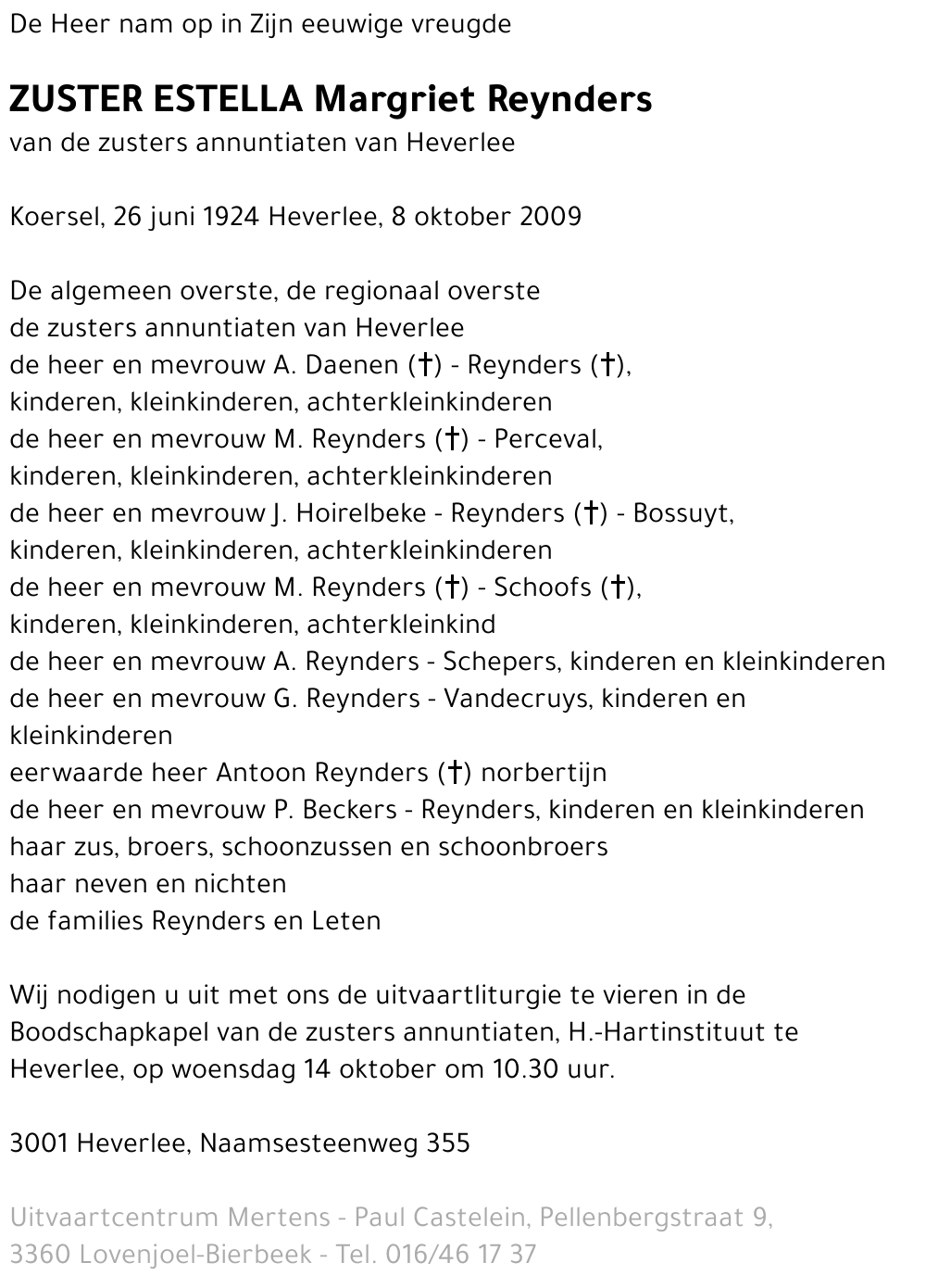 Zuster Estella Margriet Reynders