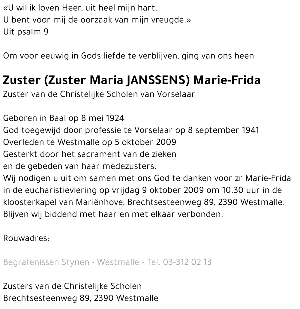 Zuster Marie-Frida Janssens