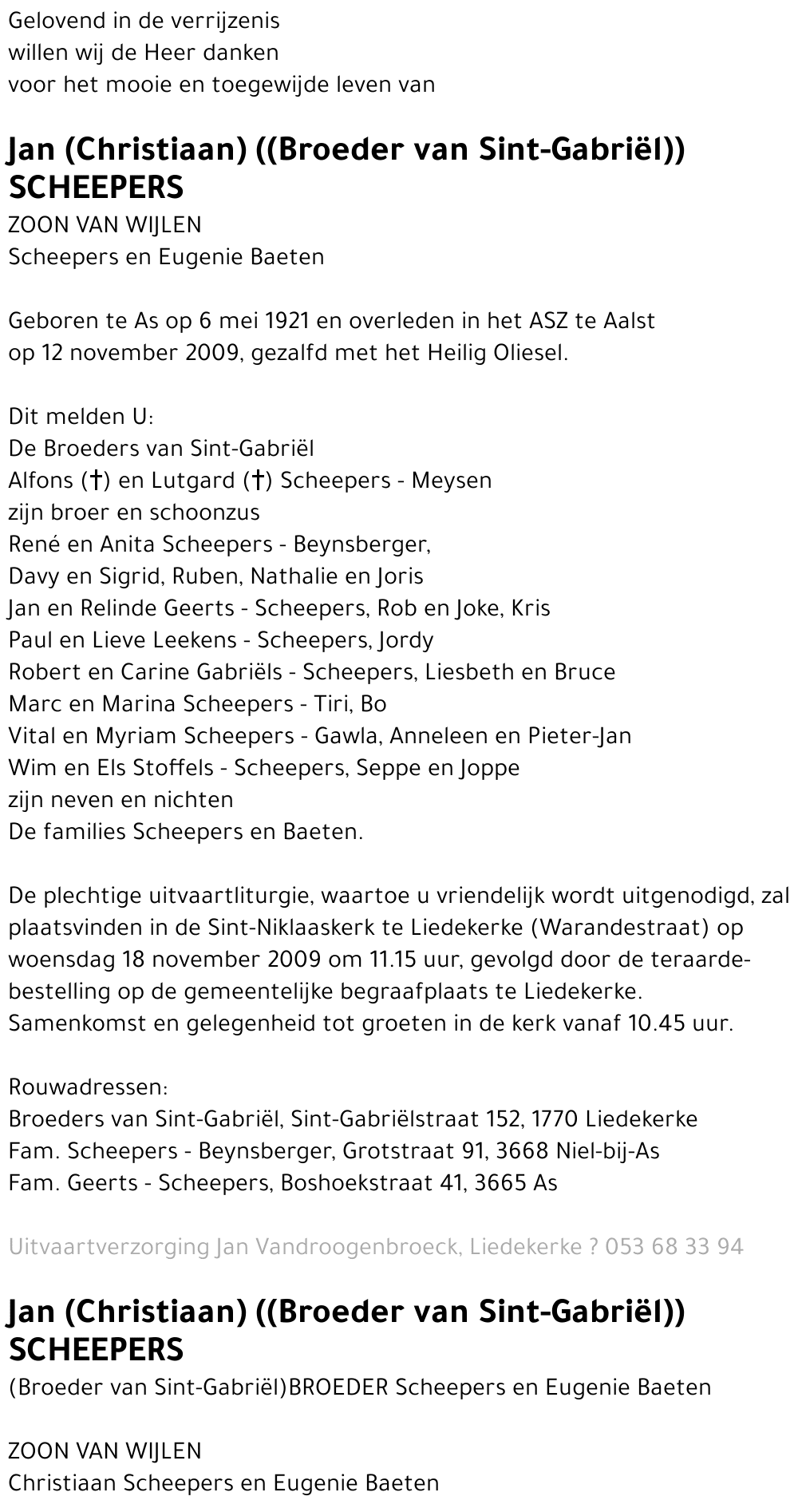 Broeder Jan (Christiaan) SCHEEPERS