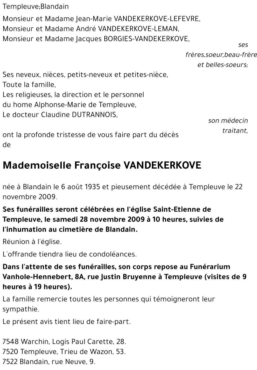 Françoise VANDEKERKOVE