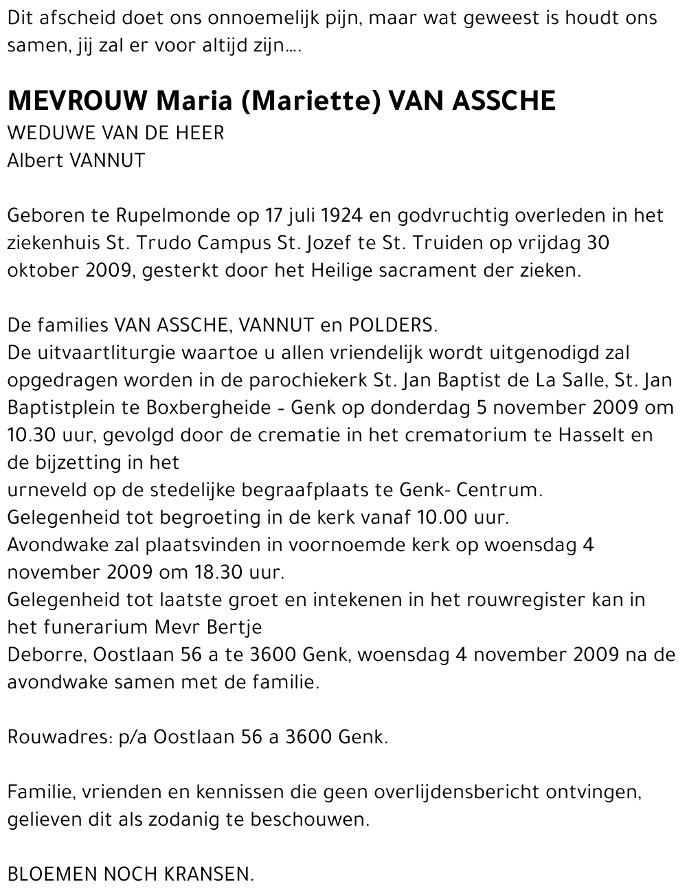 Maria VAN ASSCHE