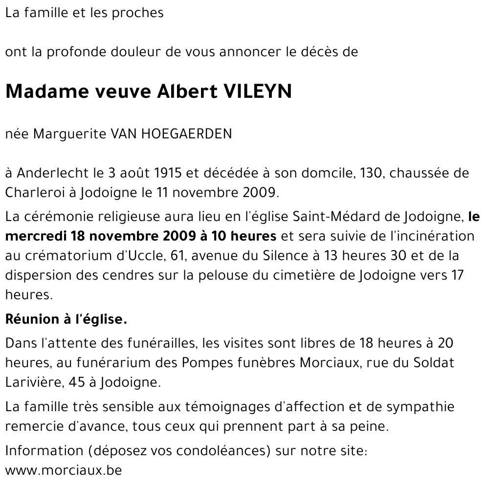 veuve Albert VILEYN