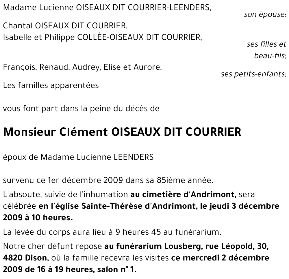 Clément OISEAUX dit COURRIER