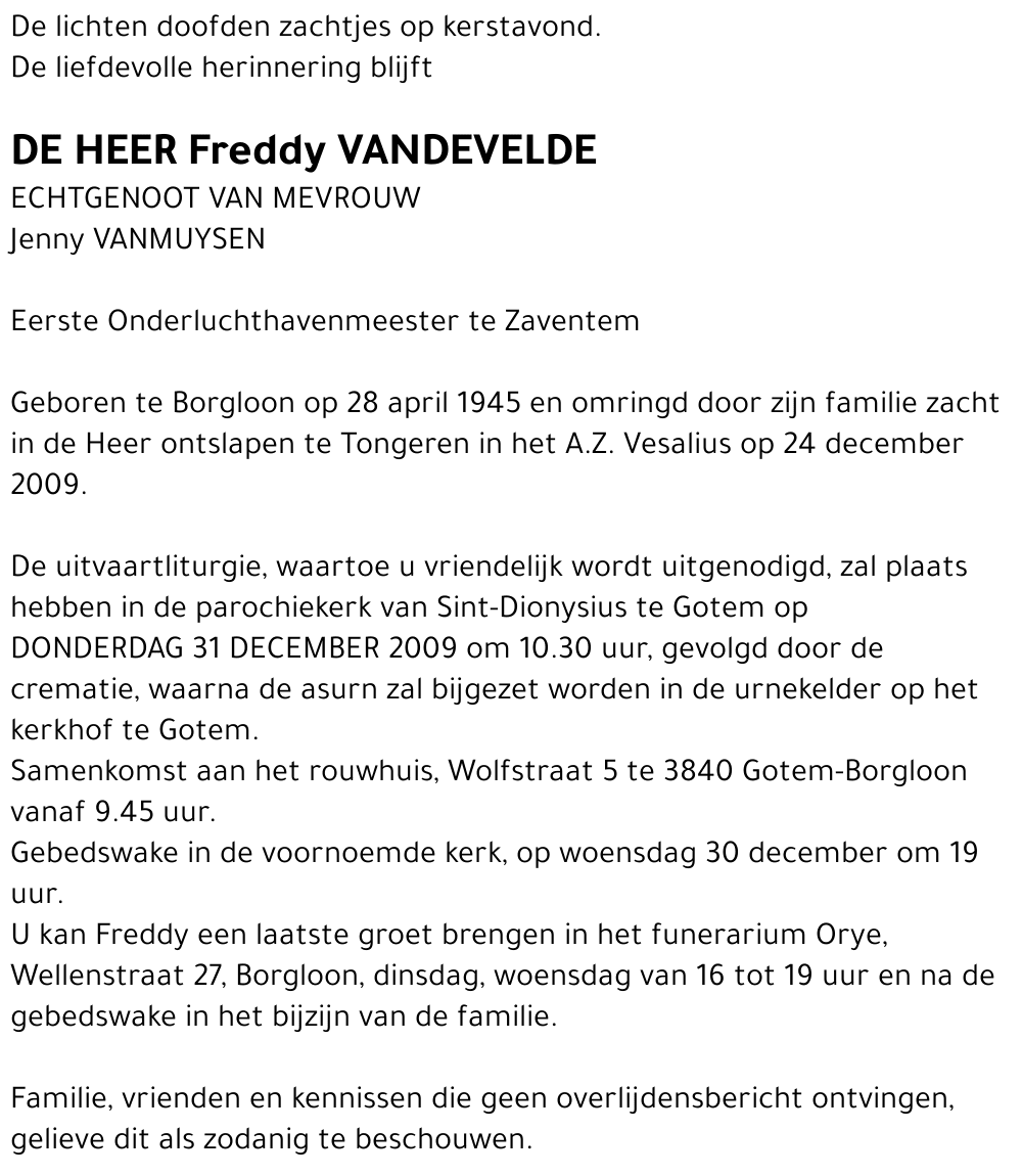 Freddy VANDEVELDE