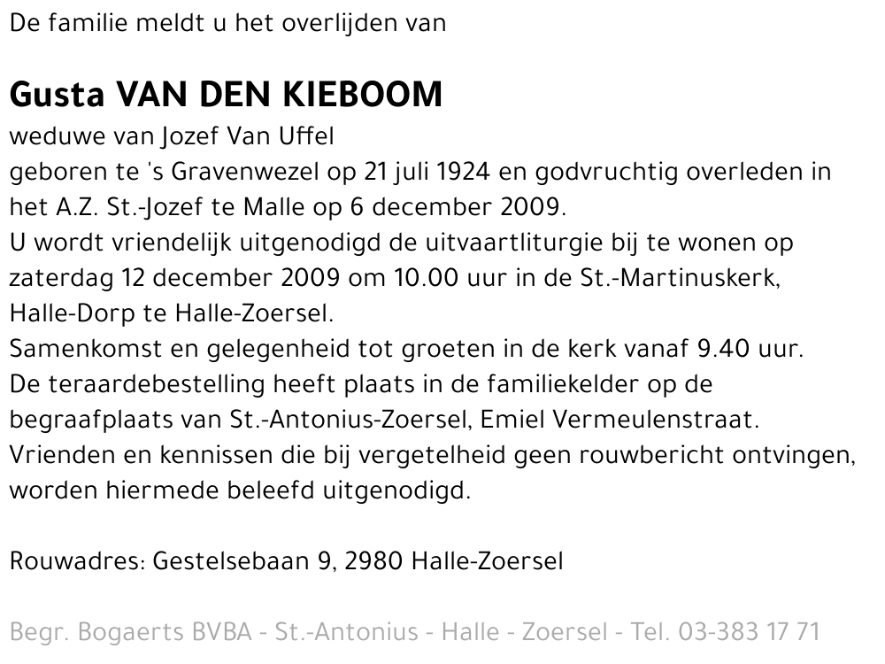 Gusta VAN DEN KIEBOOM