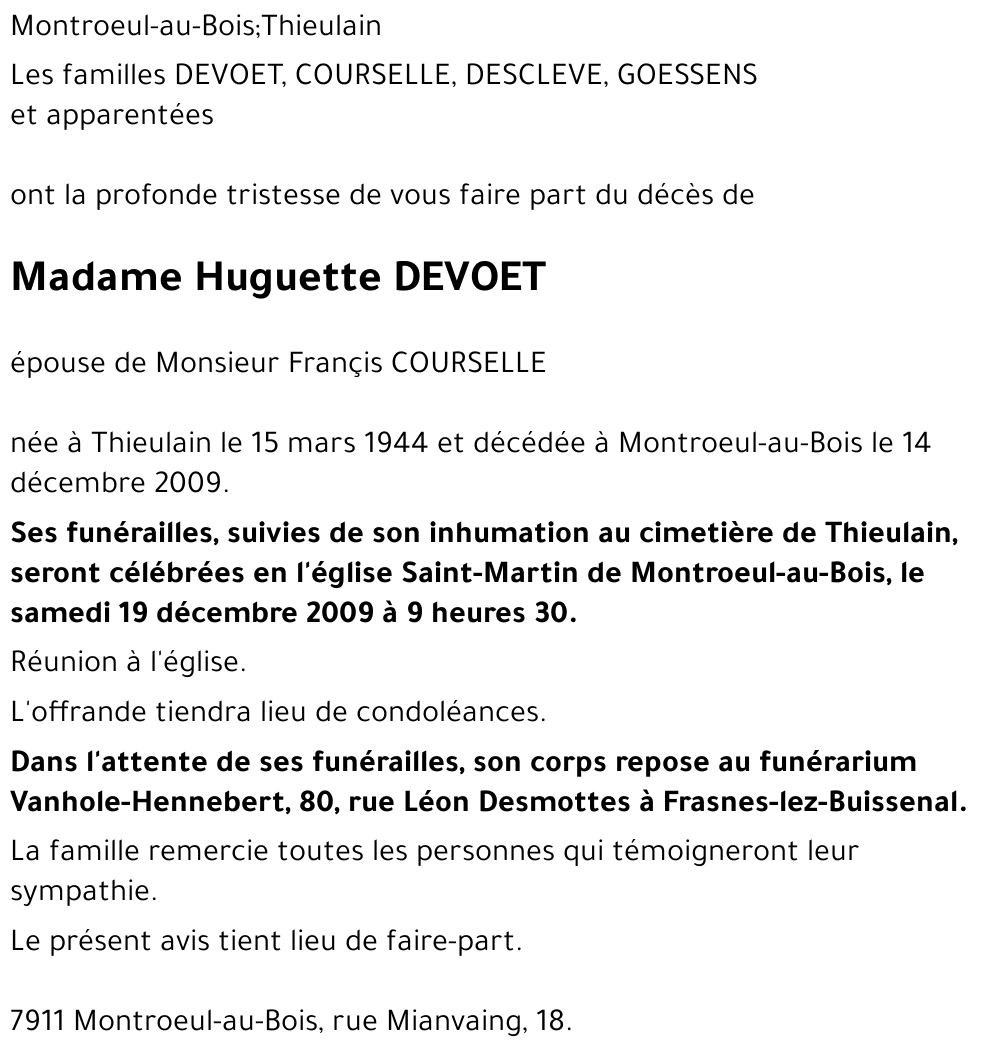 Huguette DE VOET