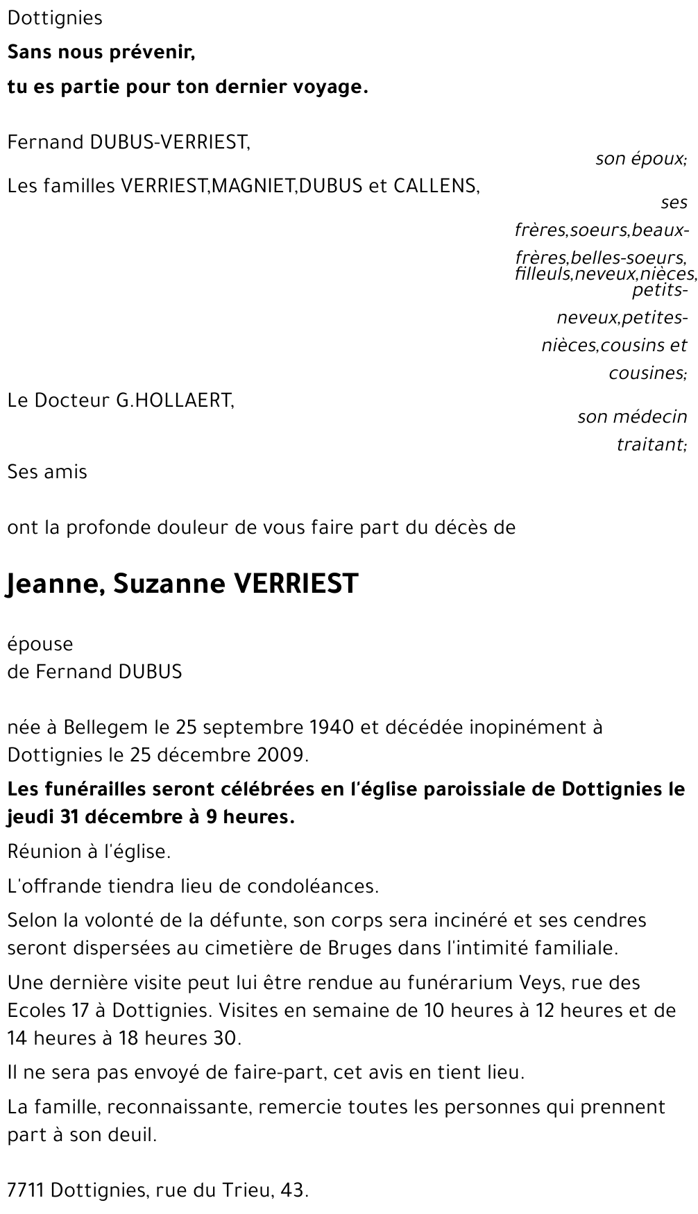 Jeanne, Suzanne VERRIEST
