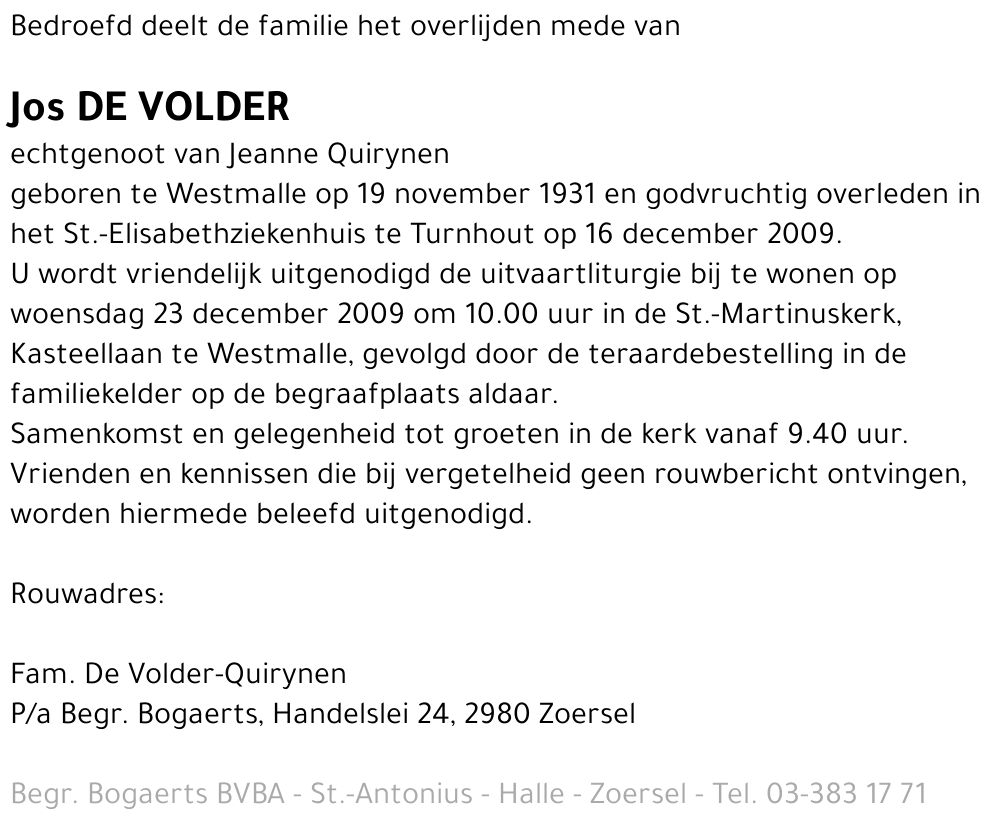 Jos De Volder