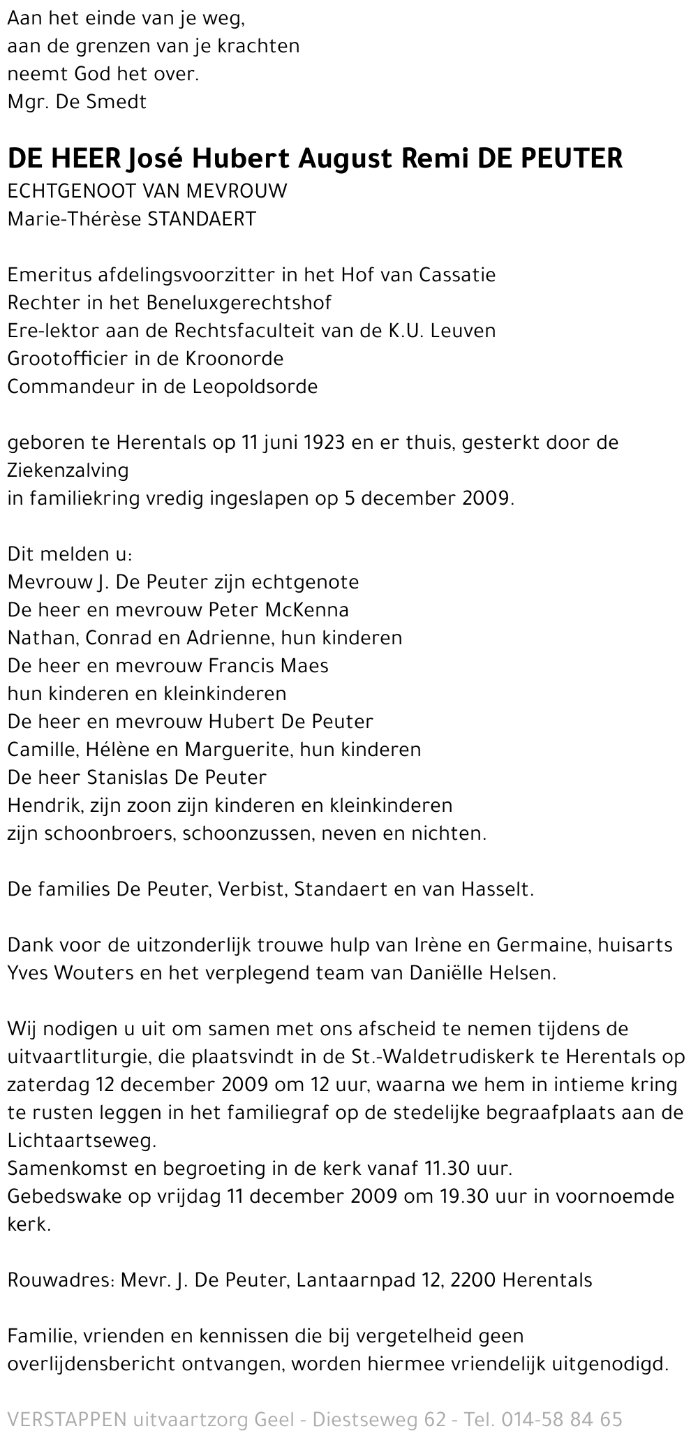 José Hubert August Remi De Peuter