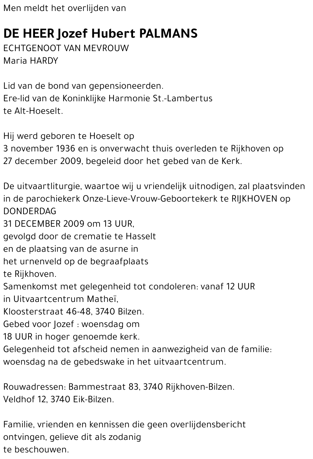 Jozef Hubert PALMANS