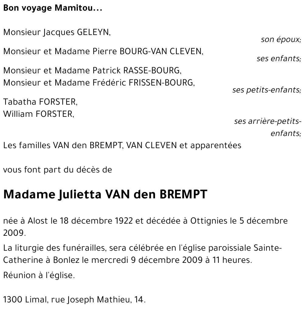 Julietta VAN den BREMPT