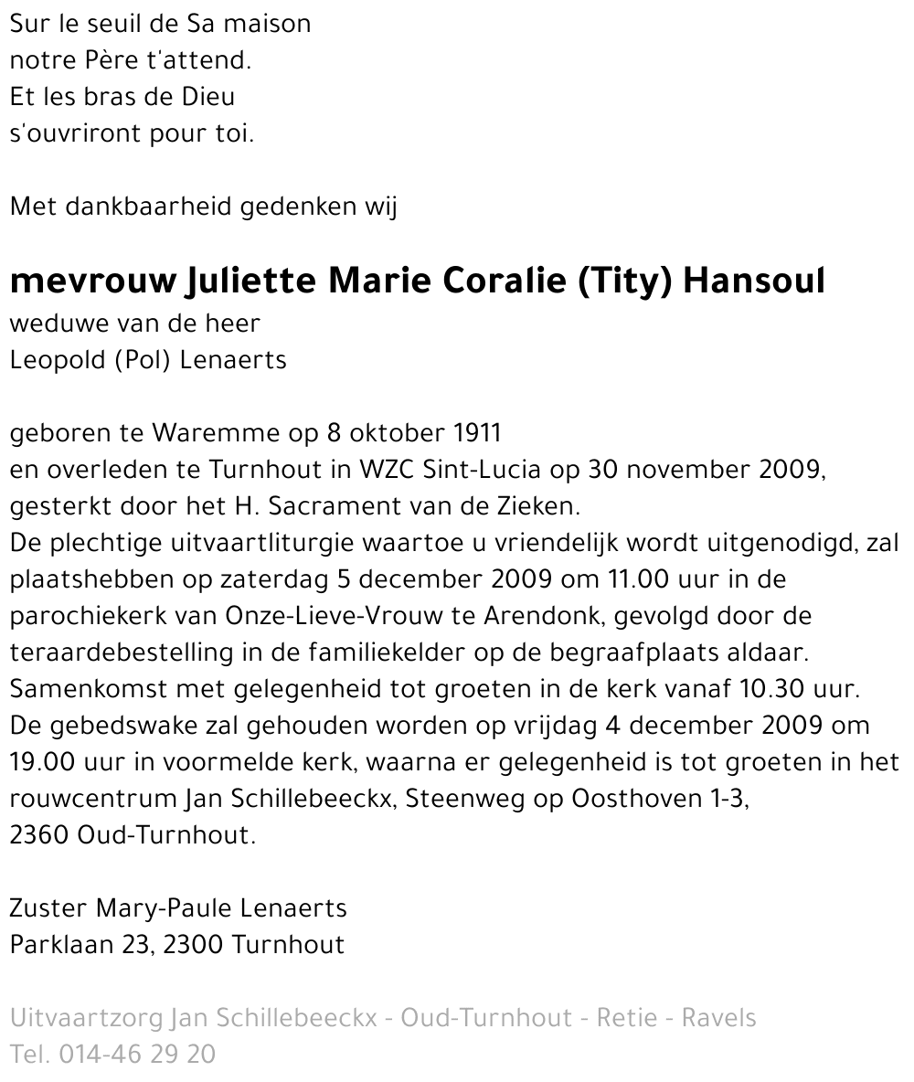 Juliette Marie Coralie (Tity) Hansoul