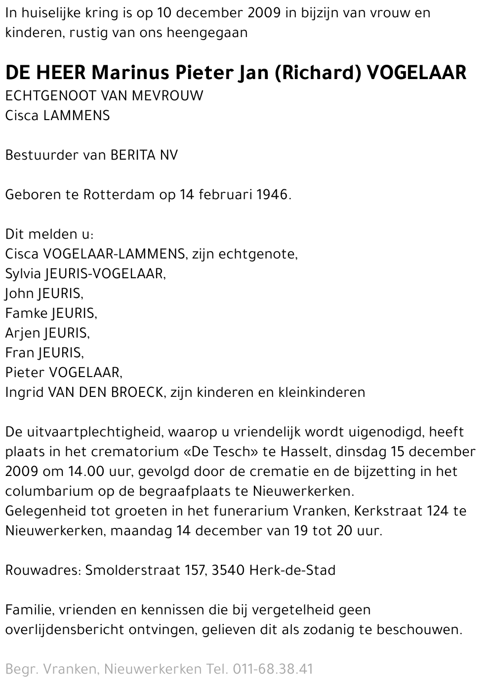 Marinus Pieter Jan (Richard) VOGELAAR