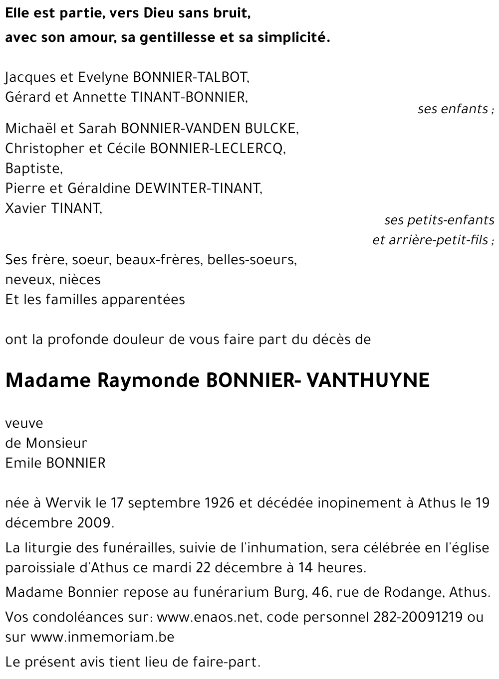 Raymonde BONNIER-VANTHUYNE