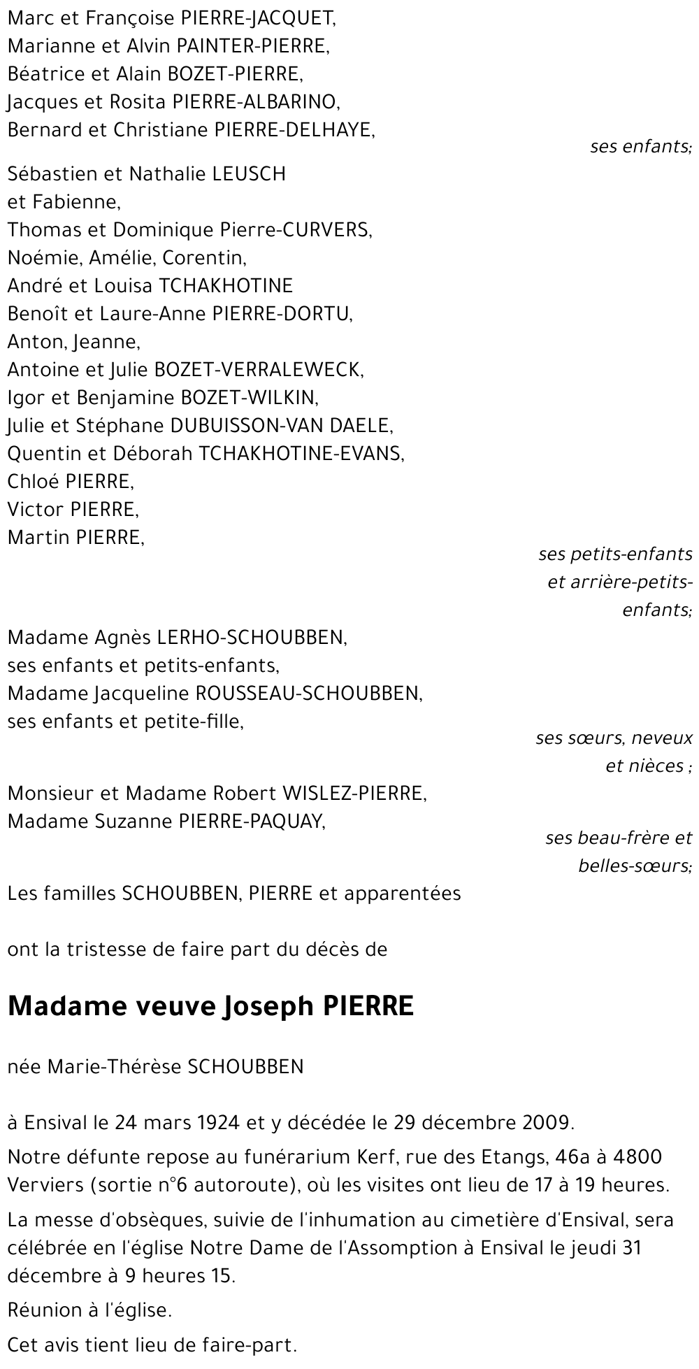 veuve Joseph PIERRE