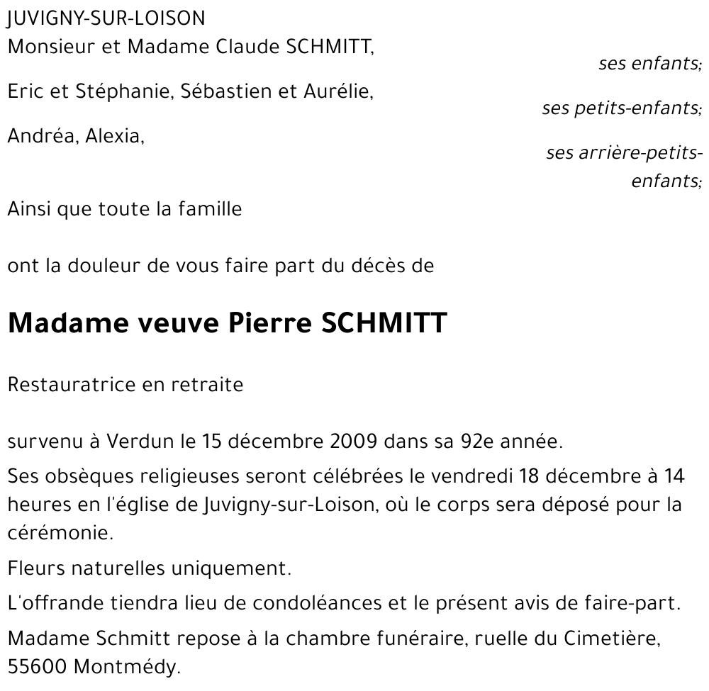 veuve Pierre SCHMITT