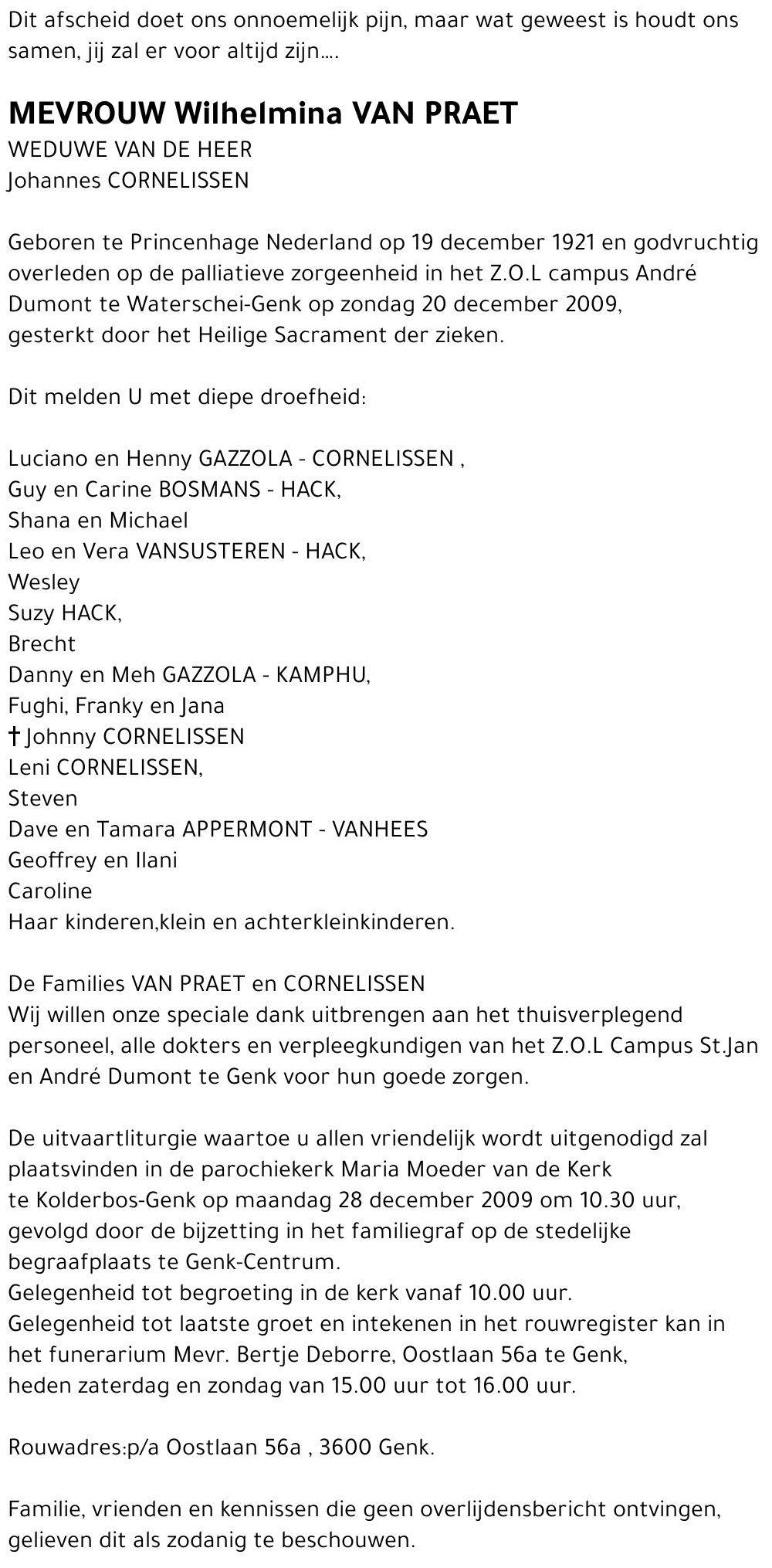 Wilhelmina VAN PRAET