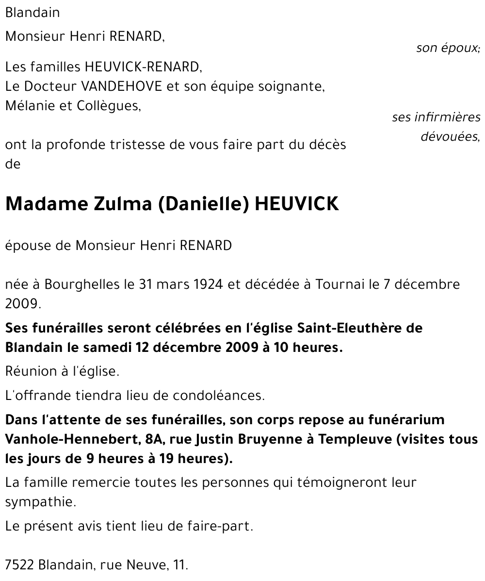 Zulma (Danielle) HEUVICK