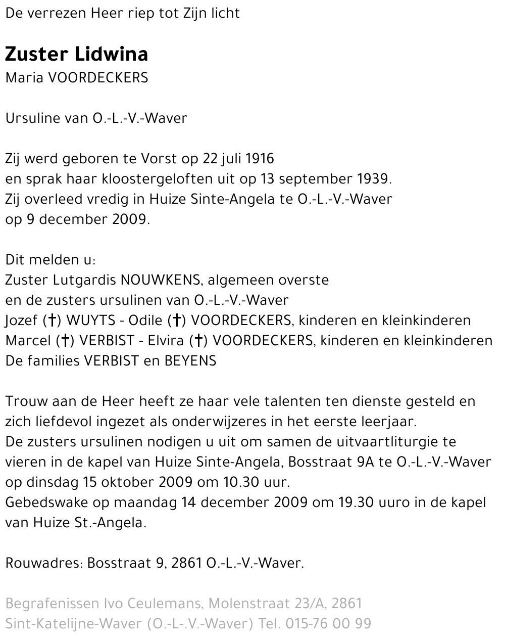 Zuster Lidwina Voordeckers