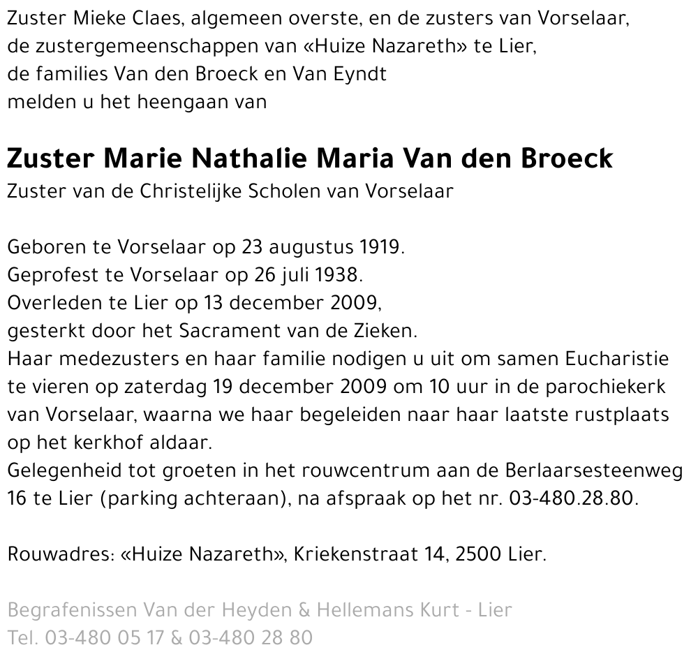 Zuster Marie Nathalie Van den Broeck