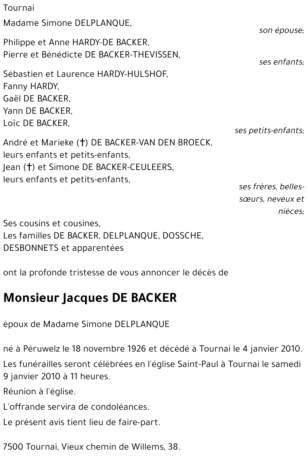 Jacques DE BACKER