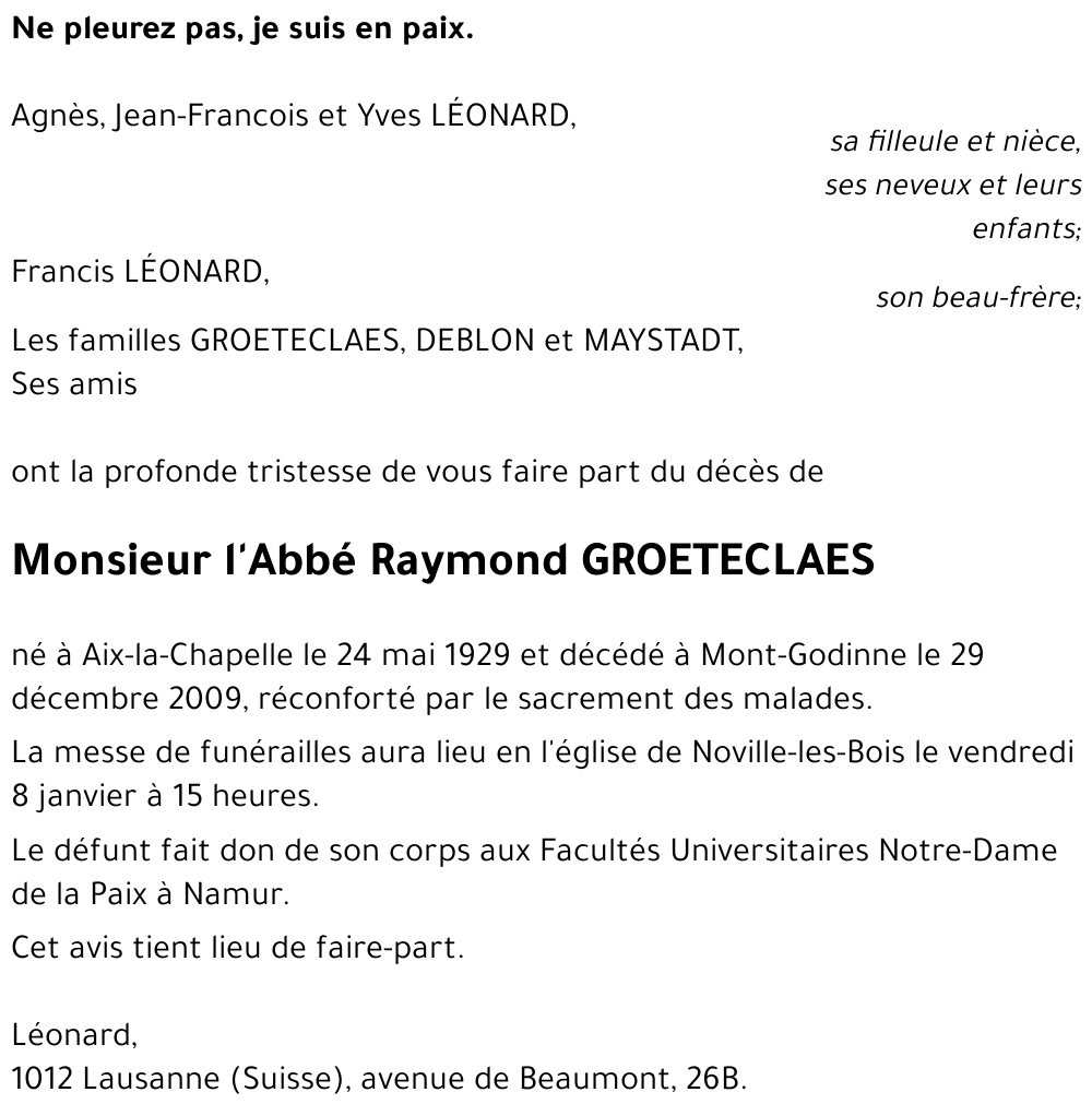 l'Abbé Raymond GROETECLAES