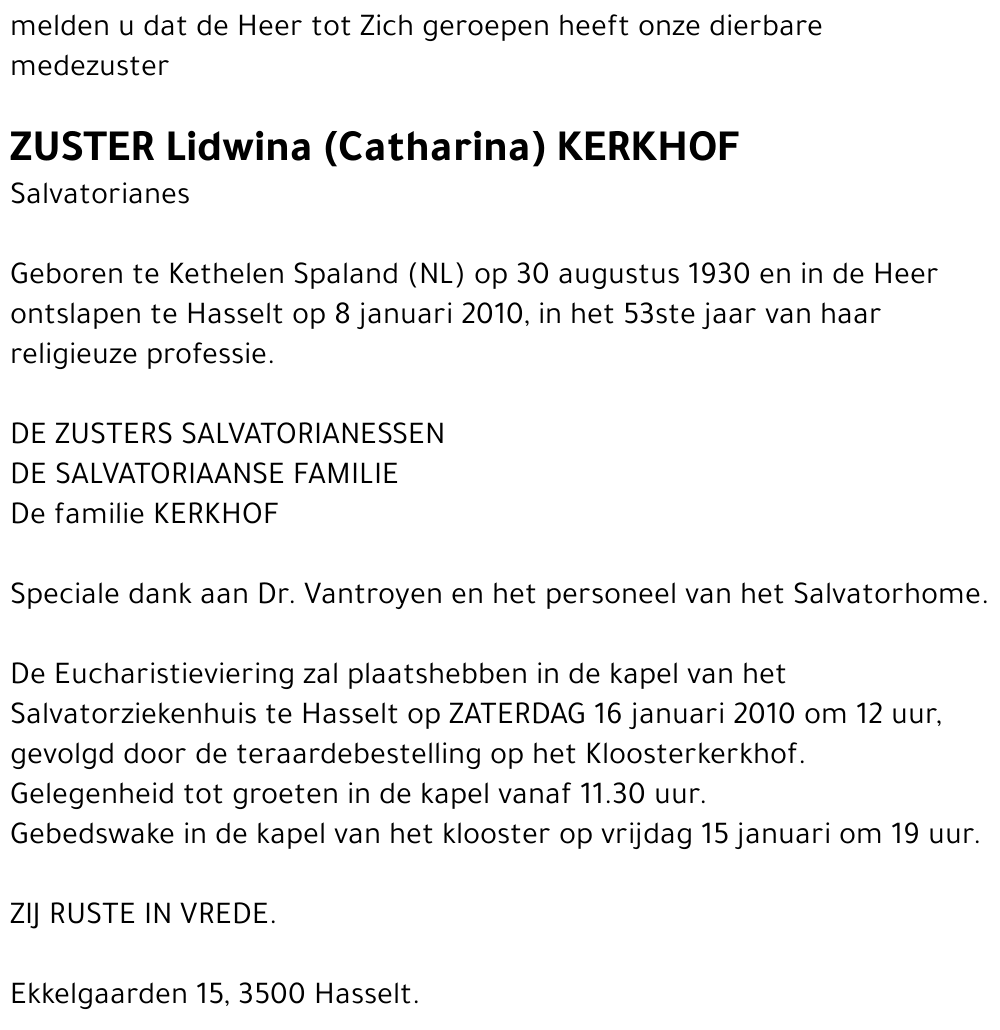 Lidwina (Catharina) Kerkhof