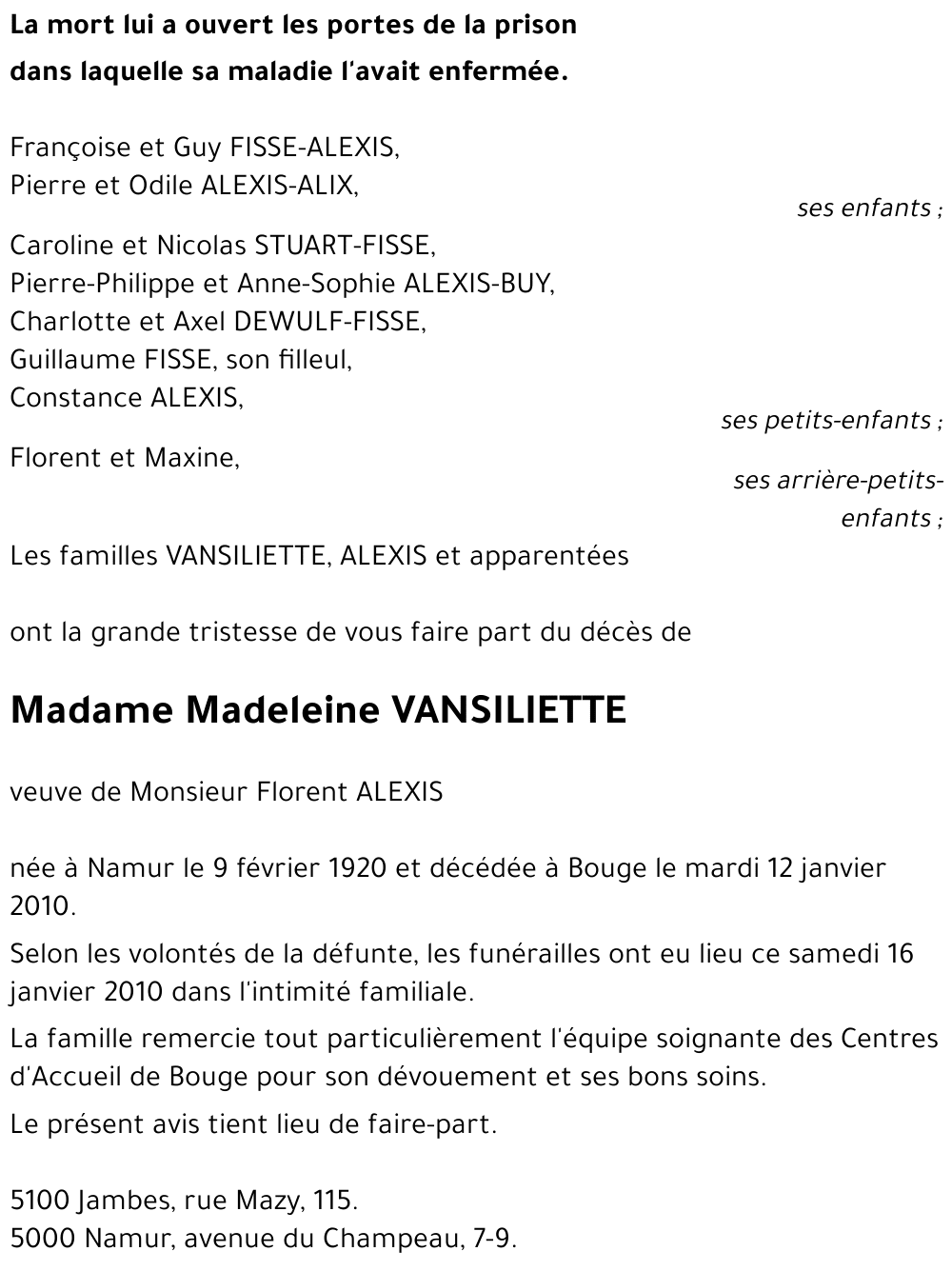 Madeleine VANSILIETTE