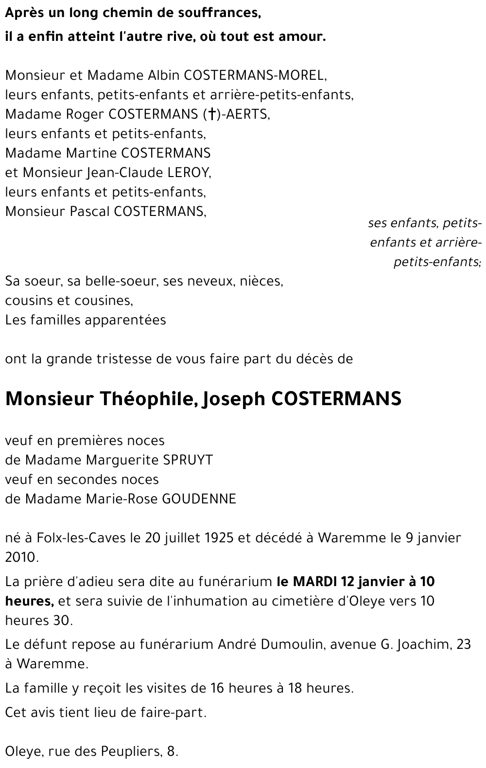 Théophile, Joseph COSTERMANS