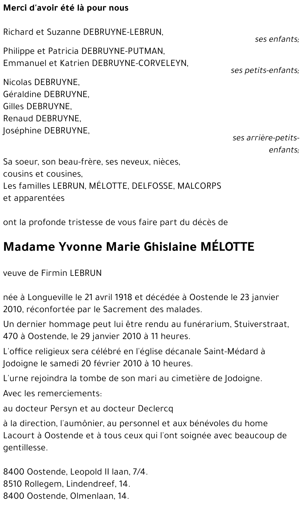 Yvonne Marie Ghislaine MELOTTE