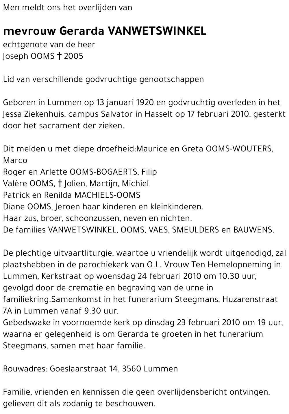 Gerarda Vanwetswinkel