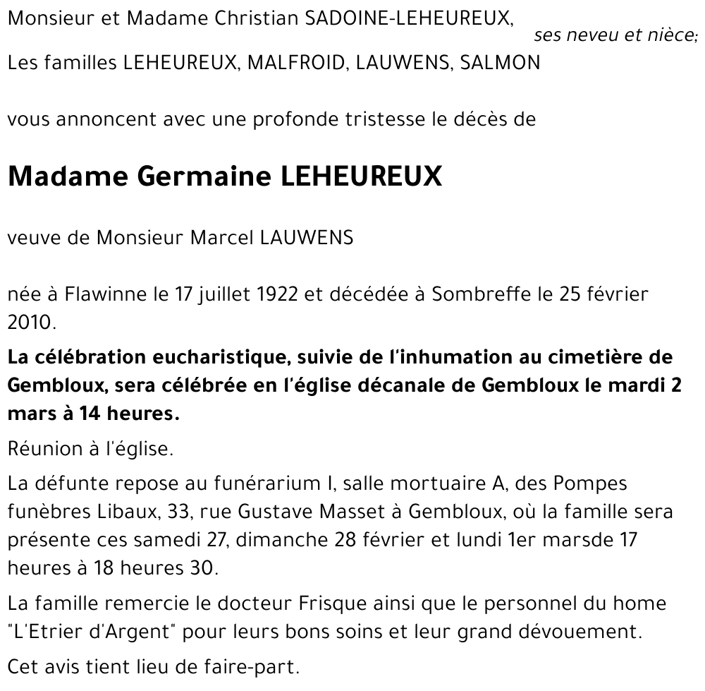 Germaine LEHEUREUX