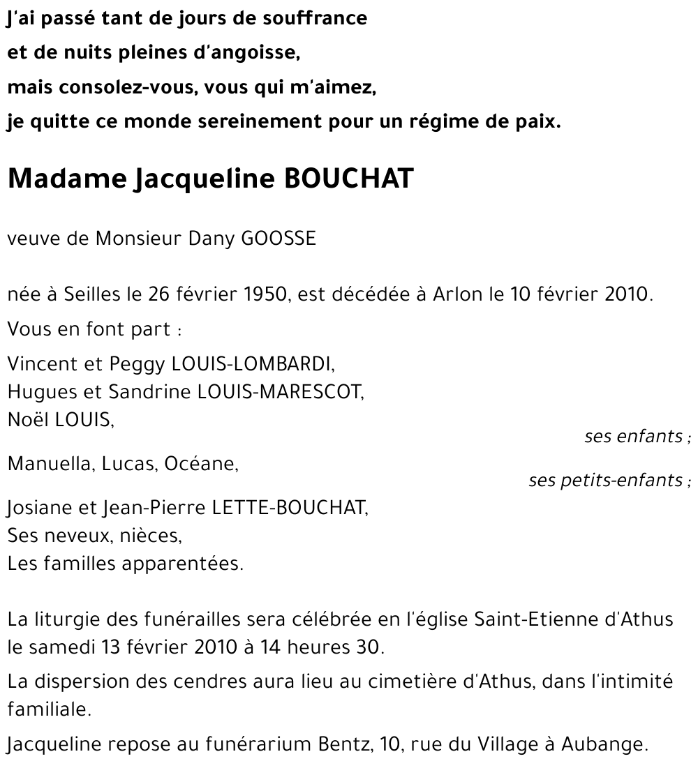Jacqueline BOUCHAT