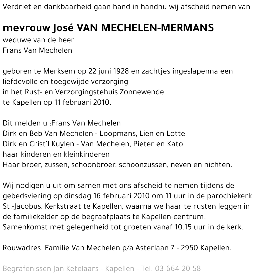 José Van Mechelen-Mermans