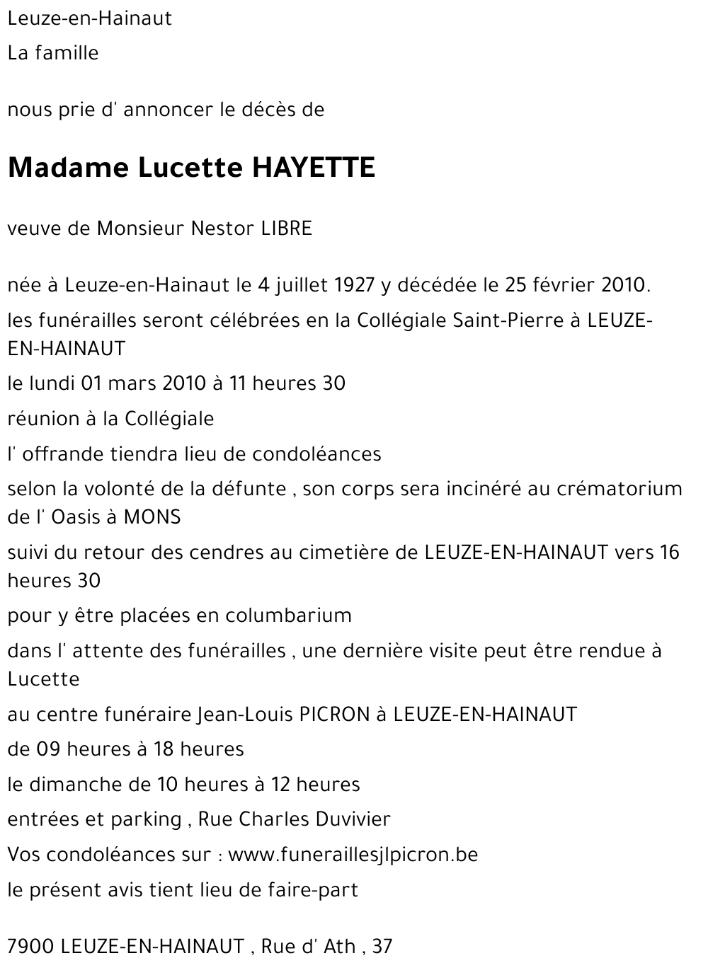Lucette HAYETTE