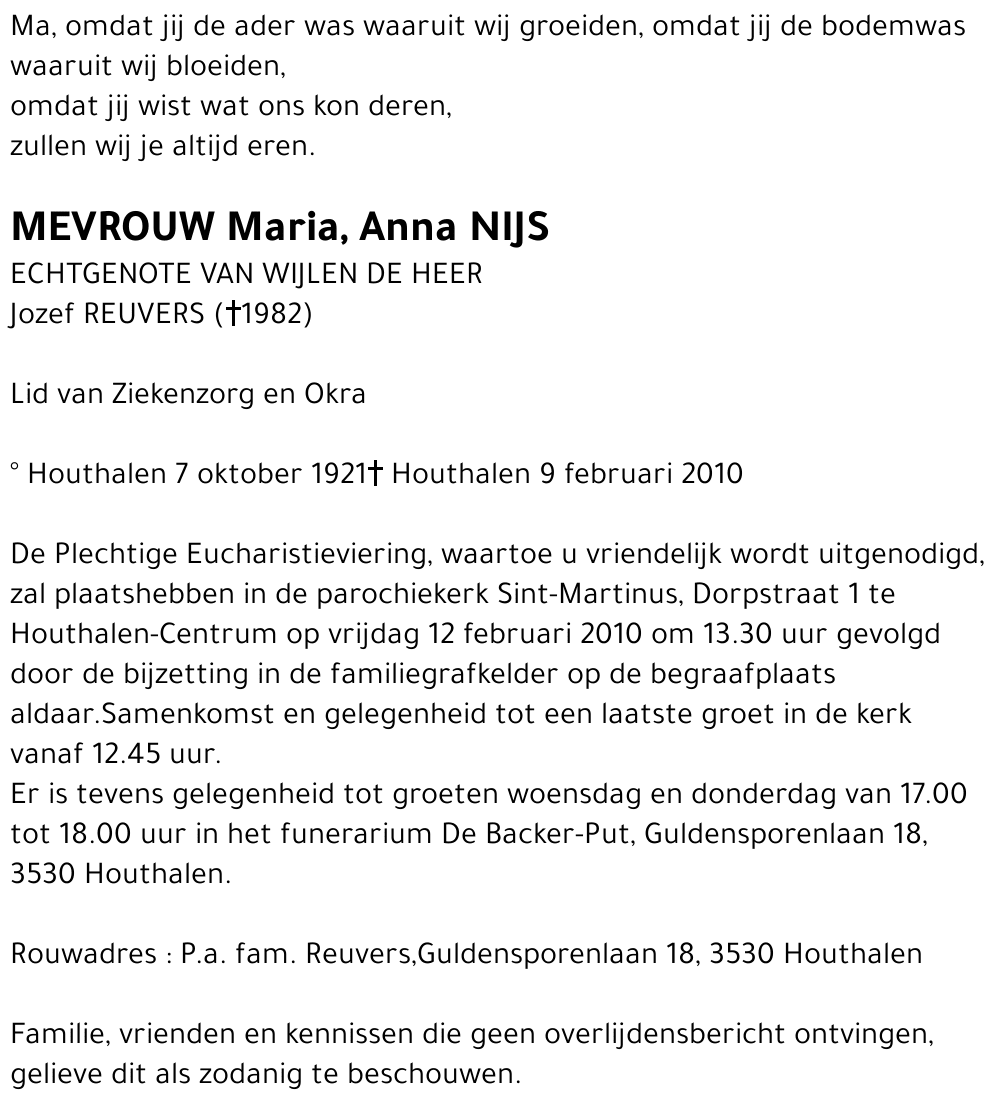 Maria, Anna NIJS