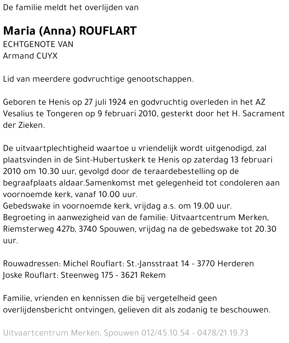 Maria (Anna) Rouflart