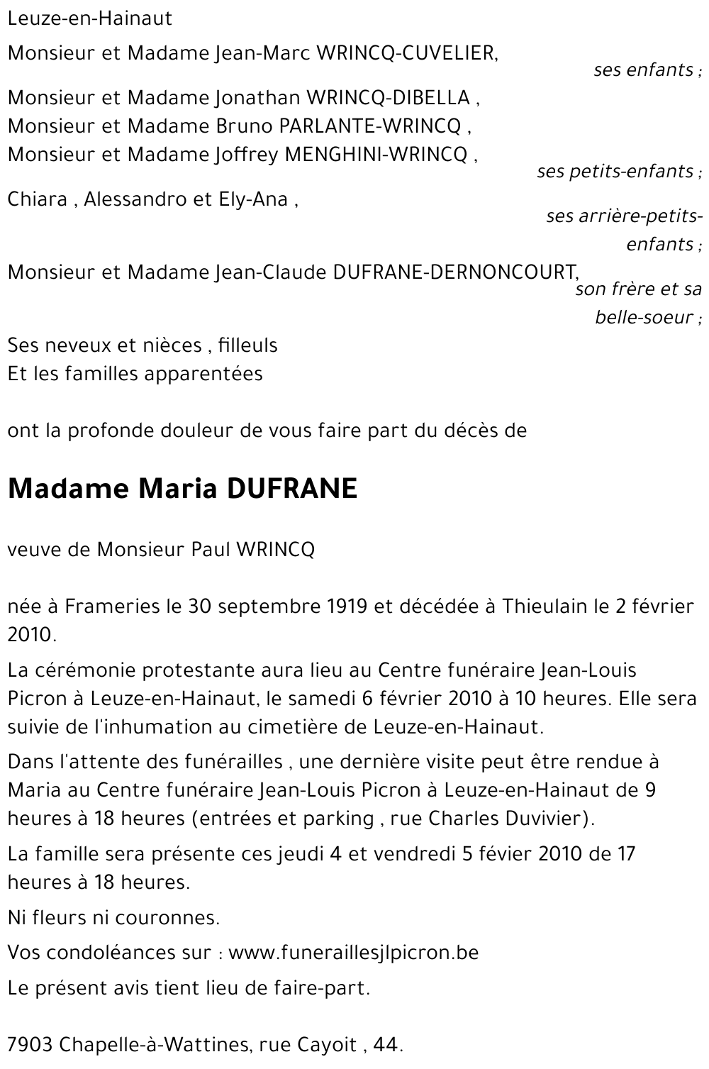 Maria DUFRANE