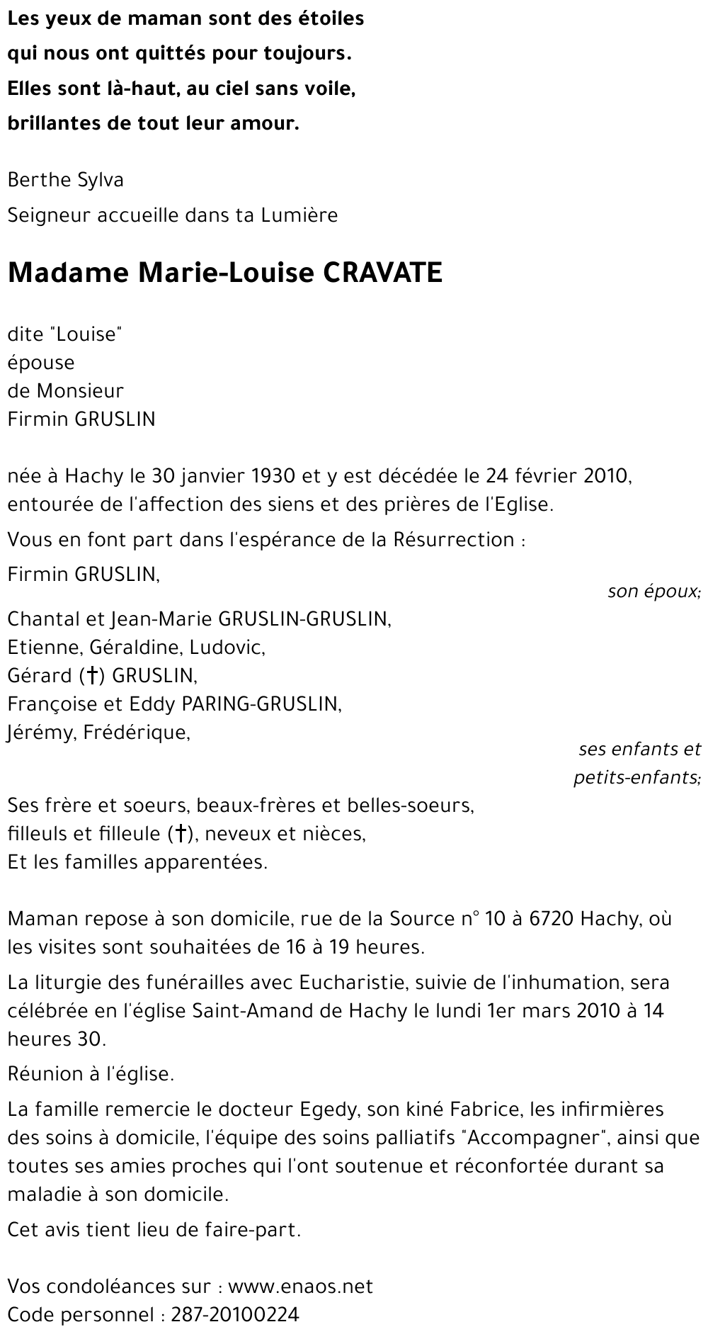 Marie-Louise CRAVATE