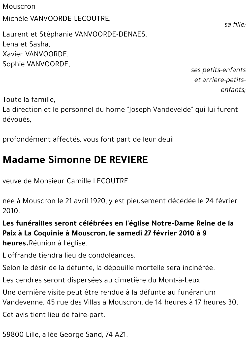 Simonne DE REVIERE