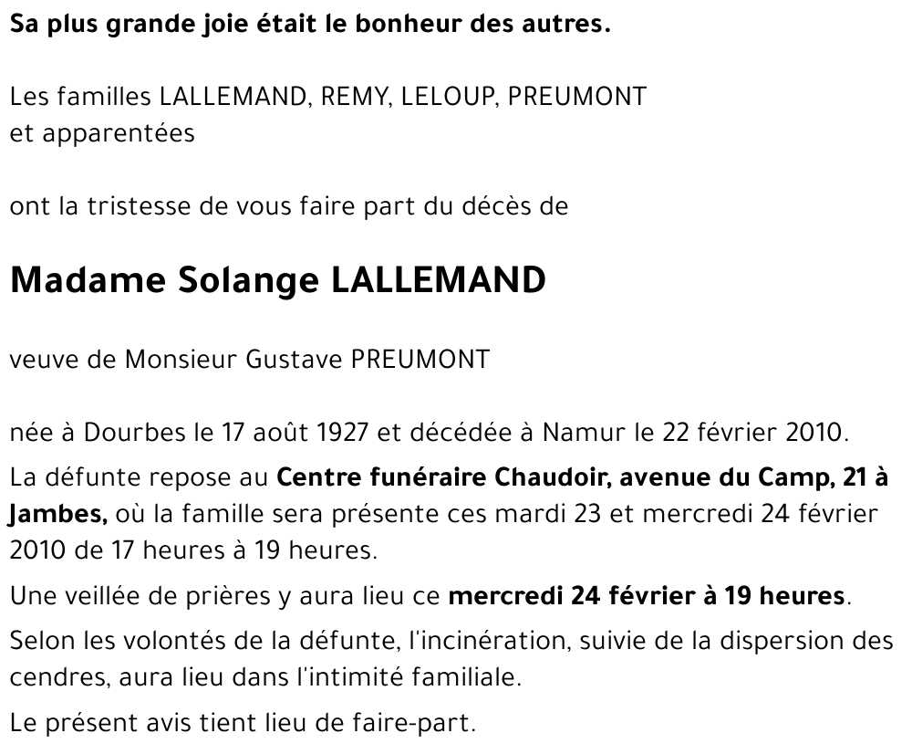 Solange LALLEMAND