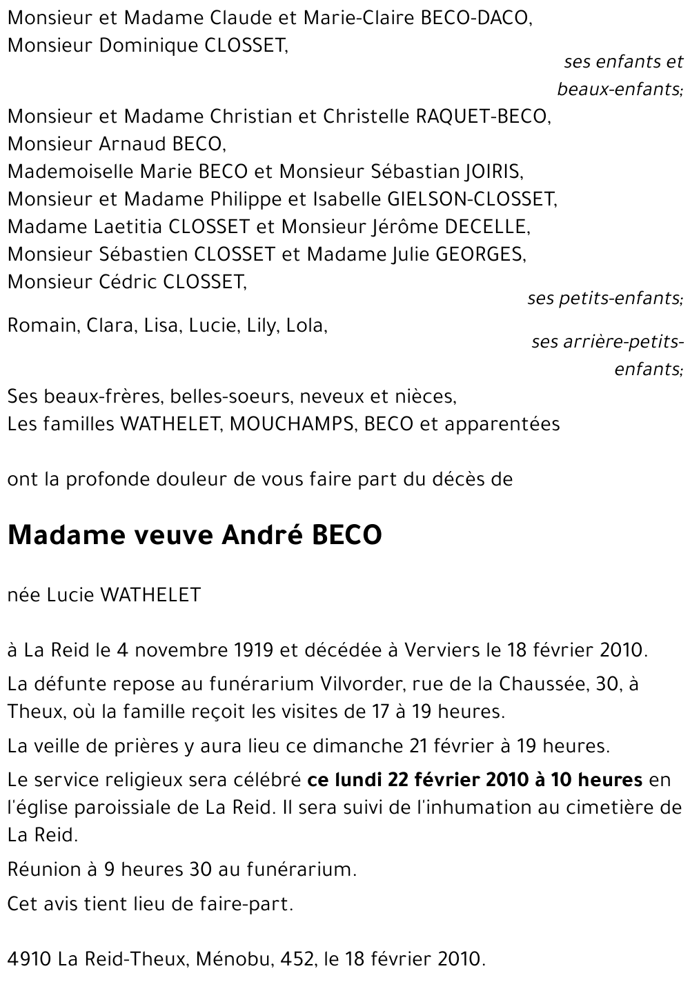veuve André BECO
