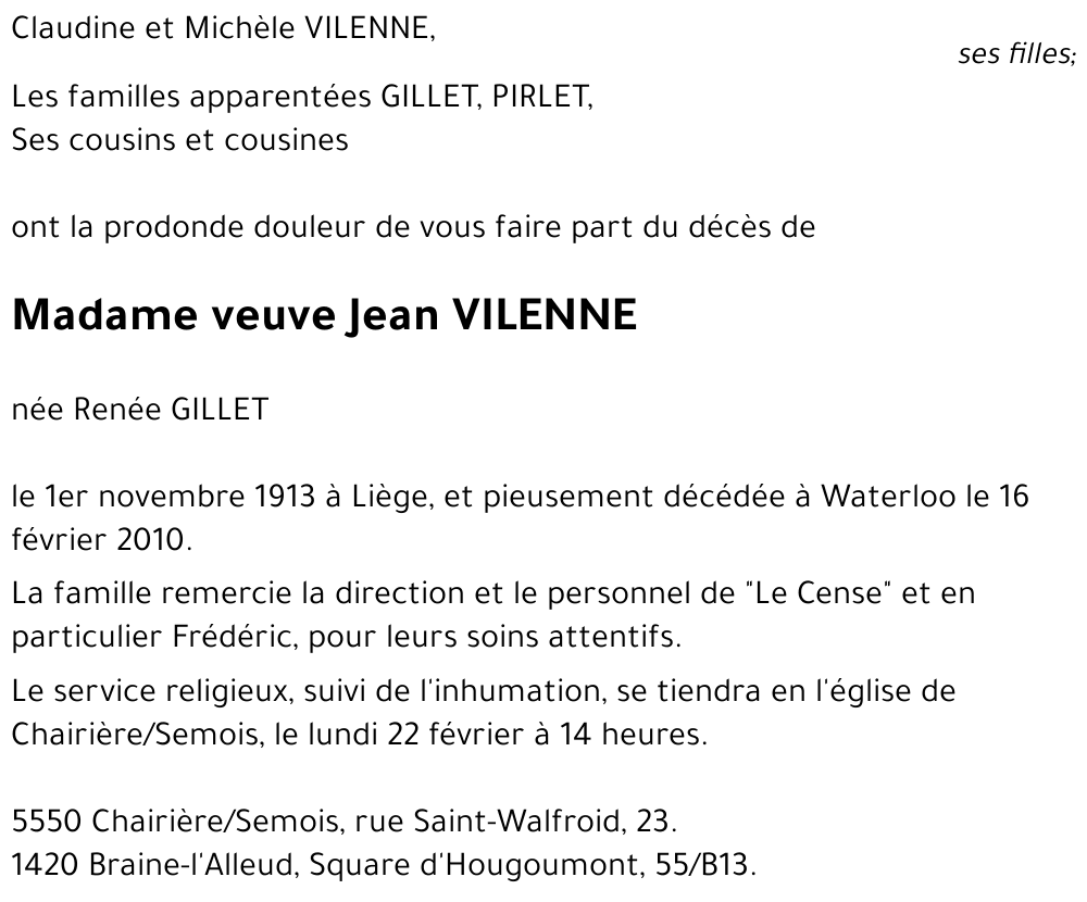 veuve Jean VILENNE