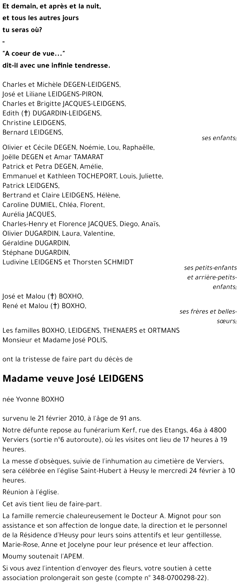 veuve José LEIDGENS