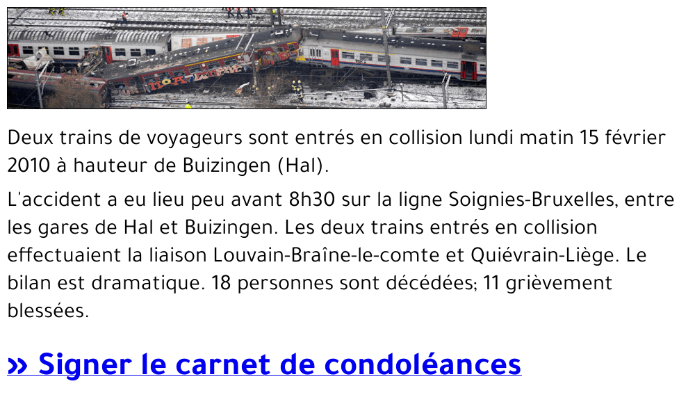 Victimes Catastrophe ferroviaire Hal