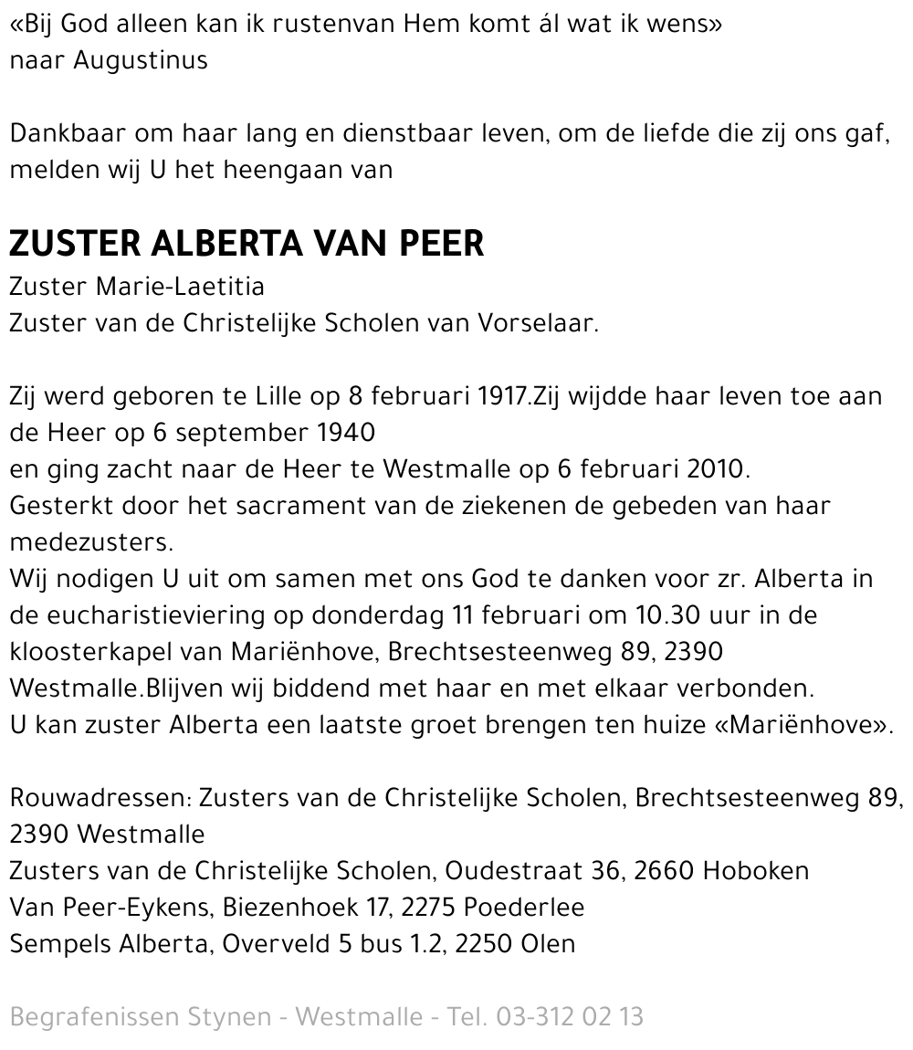 Zuster Alberta Van Peer