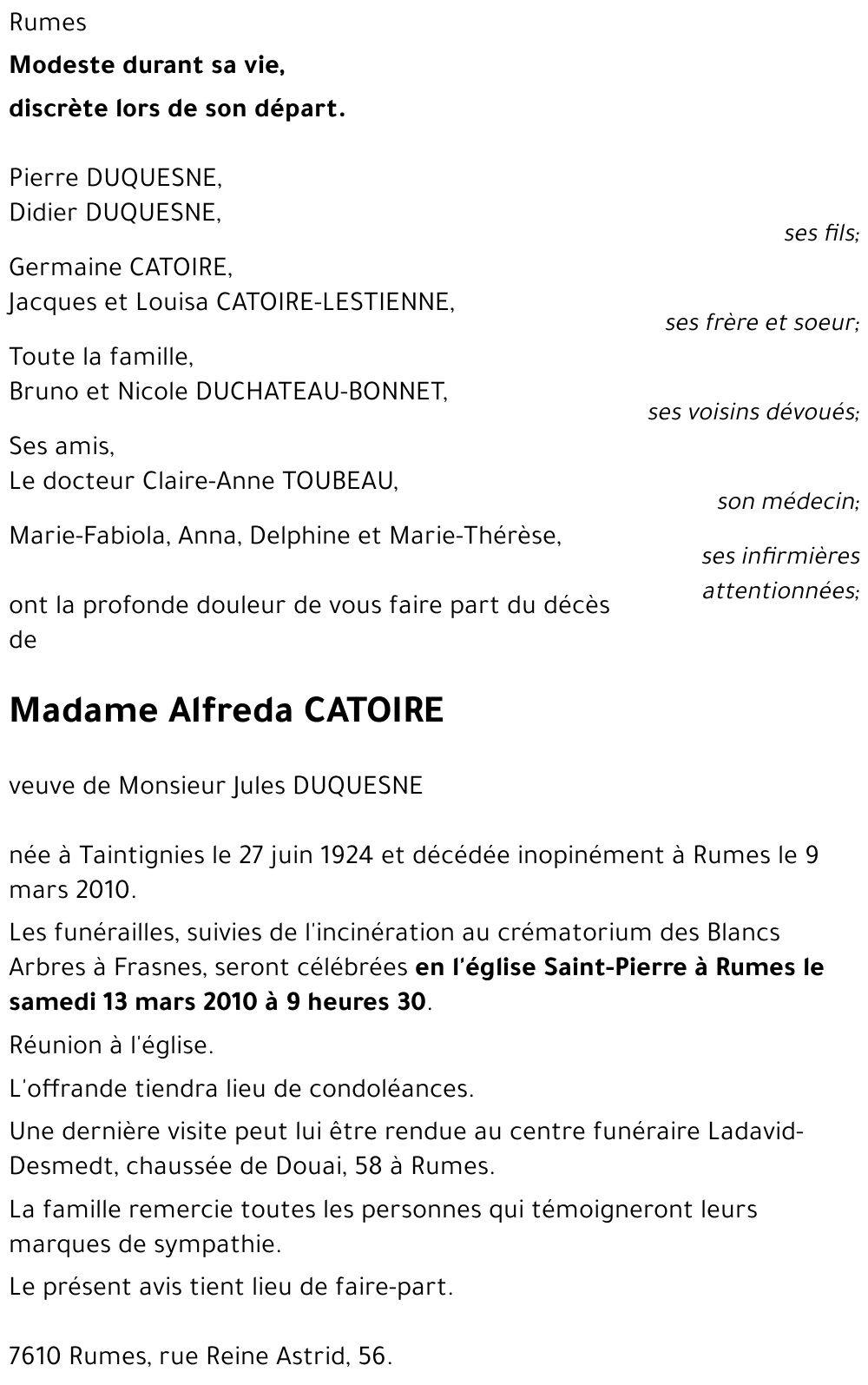 Alfreda CATOIRE